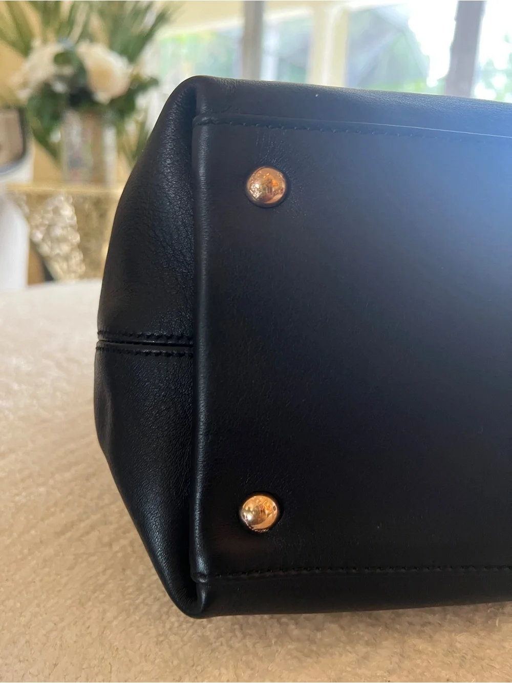 Black Leather Satchel with Gold Hardware